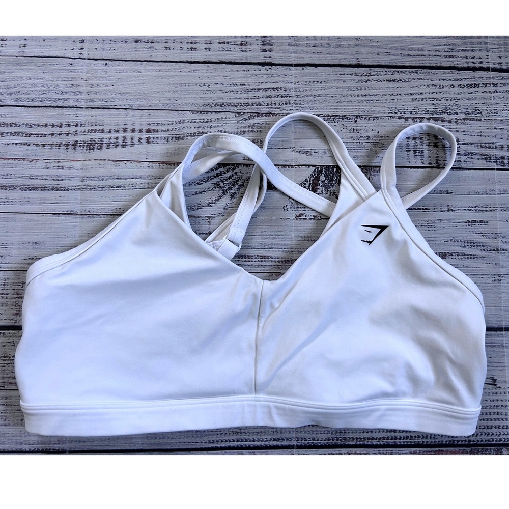 Gymshark Sports Bra Womens XXL White Adjustable Straps V-Neck Logo